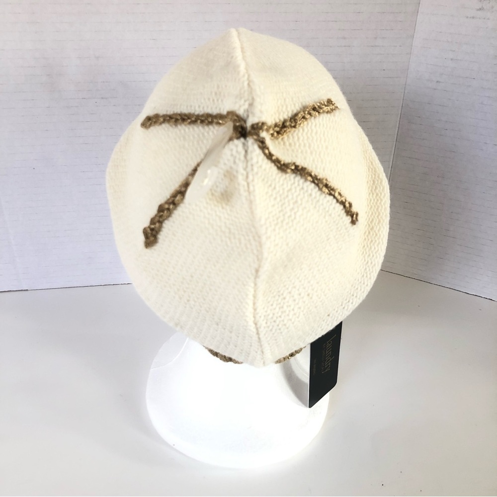 LAUNDRY BY SHELLI SEGAL Alpaca Wool Blend Ribbed Gold Shimmering Trim Beanie OS - Picture 5 of 14